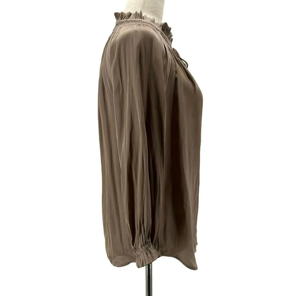 Carmen Marc Valvo Satin Taupe Tan Blouse Top Womens XS - Picture 4 of 7